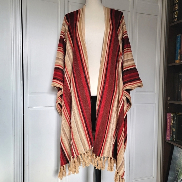 Lauren RL Open Front Oversized Cotton-Linen Blend Cardigan Poncho Wrap - Picture 2 of 11